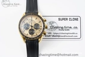 0421 TimelessDesign Speedmaster Moonwatch in Moonshine Gold YG RMF Best Edition YG Dial on Black Rubber Strap Manual Chrono 7834